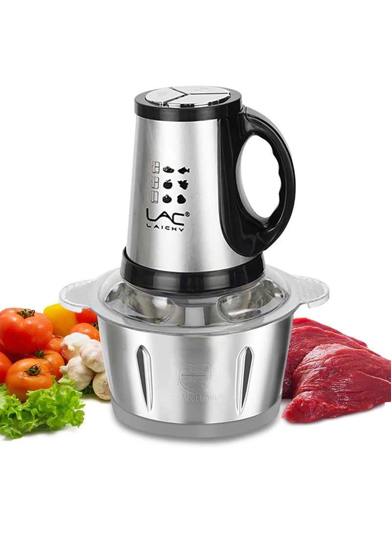 LAC LAICHY Electric Food Chopper, 3L Meat Grinder 3 Speeds Food Processor Stainless Steel  Food Processor Elegant Slicer With Integrated 4-Sharp Blades And Child Safety Lock  - Image 2