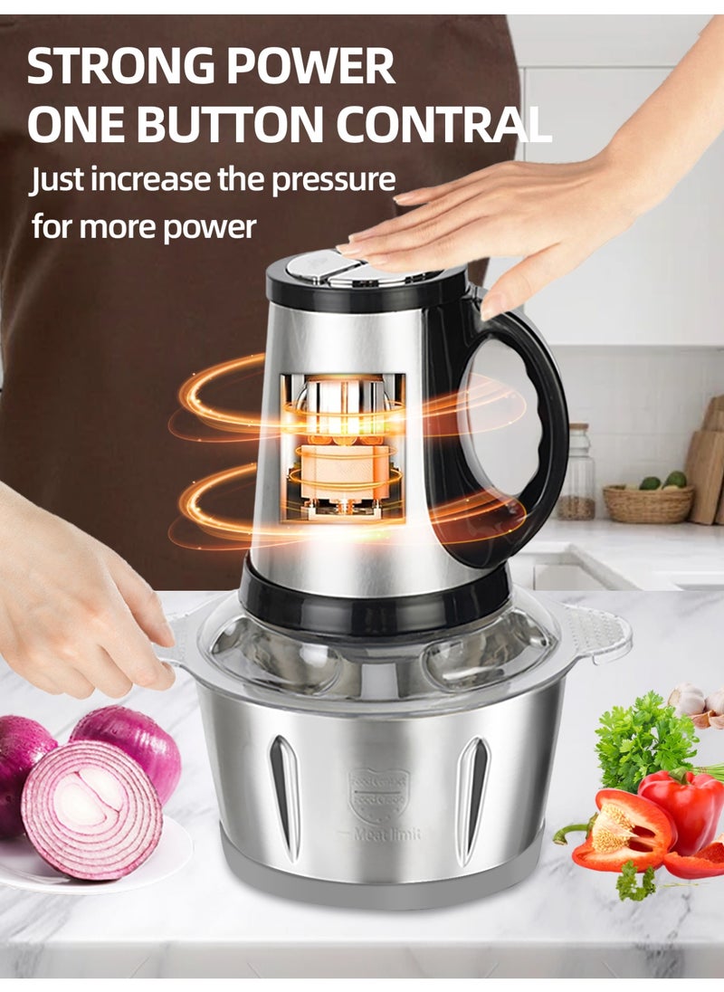 LAC LAICHY Electric Food Chopper, 3L Meat Grinder 3 Speeds Food Processor Stainless Steel  Food Processor Elegant Slicer With Integrated 4-Sharp Blades And Child Safety Lock  - Image 1