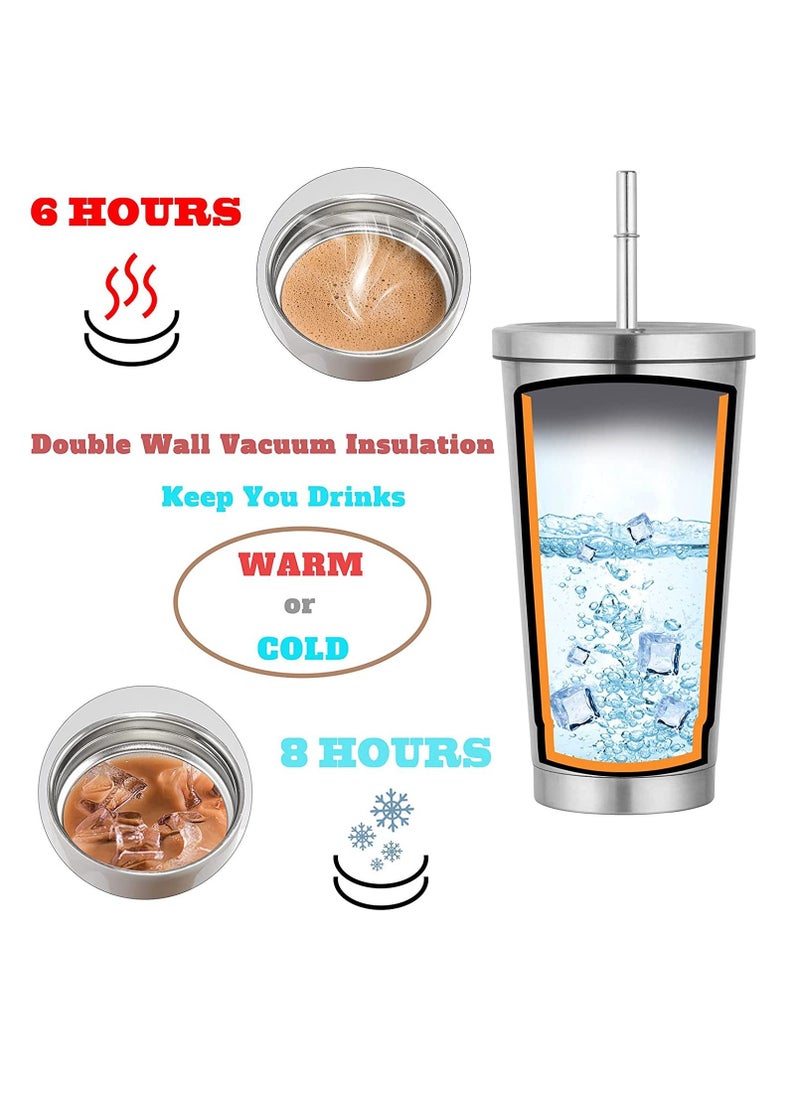 Generic - Reusable Iced Coffee Cup Tumbler with Straw and Lid for Adults, 17oz 500ml Vacuum Insulated Leakproof Cola Coffee Mug, Stainless Steel Water Cup for Cold or Warm Hot Drinking, Black - Image 1