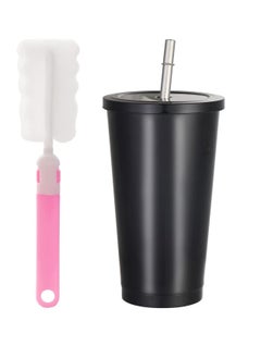 Reusable Iced Coffee Cup Tumbler with Straw and Lid for Adults, 17oz 500ml Vacuum Insulated Leakproof Cola Coffee Mug, Stainless Steel Water Cup for Cold or Warm Hot Drinking, Black