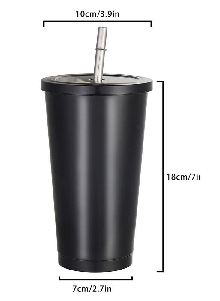 Generic - Reusable Iced Coffee Cup Tumbler with Straw and Lid for Adults, 17oz 500ml Vacuum Insulated Leakproof Cola Coffee Mug, Stainless Steel Water Cup for Cold or Warm Hot Drinking, Black - Image 1