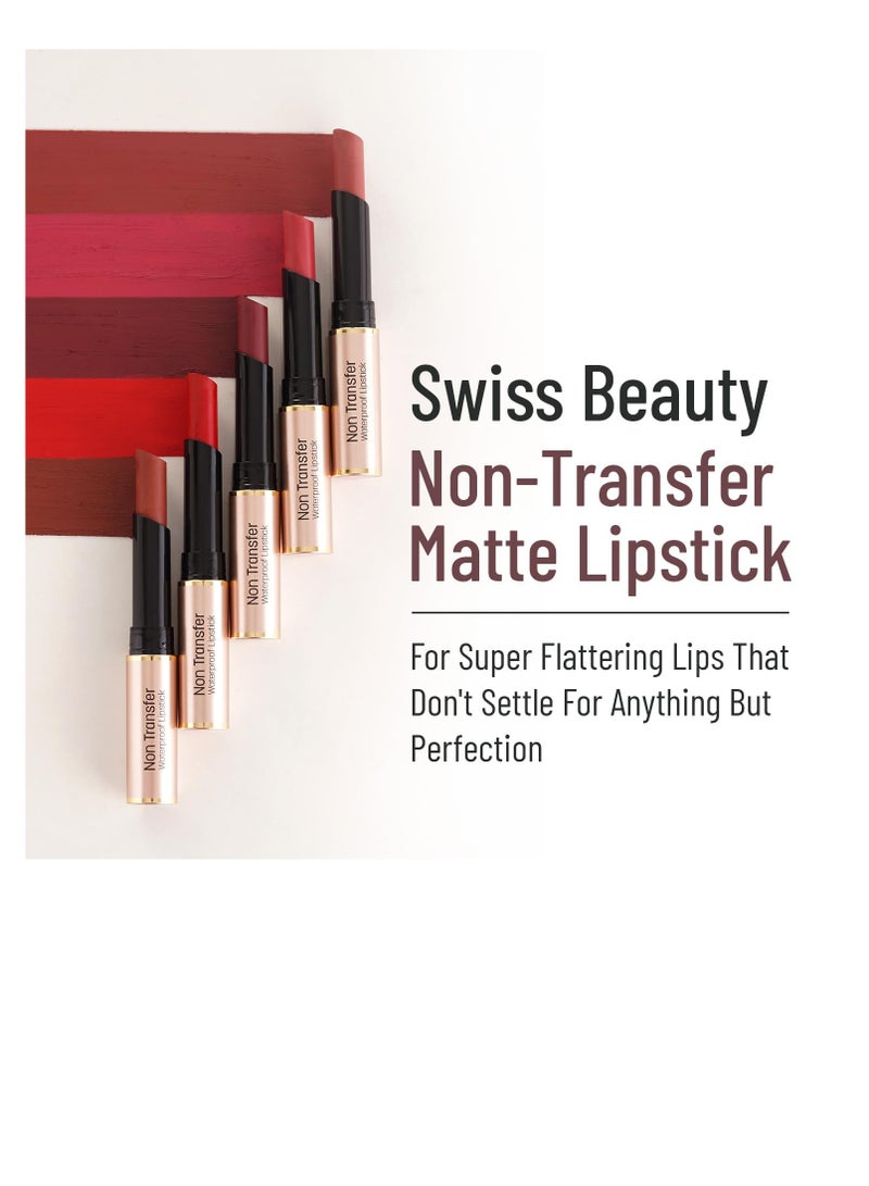 سويس بيوتي أحمر شفاه سويس بيوتي مقاوم للماء غير قابل للنقل مع زيت بذور الجوجوبا، لمسة نهائية غير لامعة، تدوم طويلاً، صبغة عالية الصبغة، رويال مارون 3 جم - Image 3