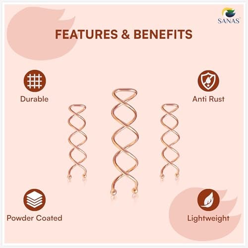 Sanas Hair Pins for Hair Styling (10Pcs) U Pin for Hair Clips for Hair Styling Hair Pins for Women Wedding Girls Juda Pins For Hair Bun Accessories & Clips for Women Spiral U Pin (10Pcs) (Copper) - Image 4