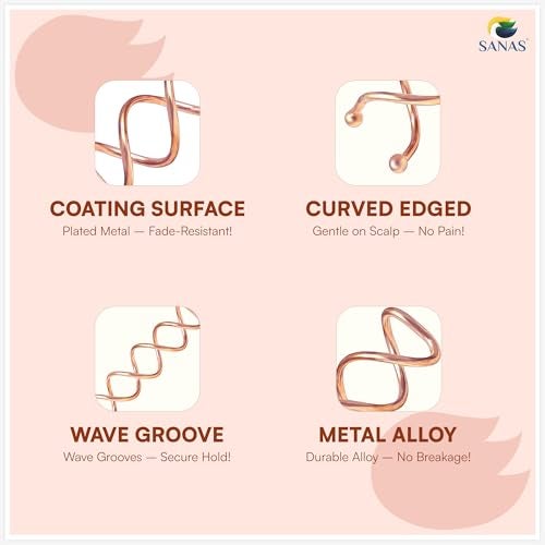 Sanas Hair Pins for Hair Styling (10Pcs) U Pin for Hair Clips for Hair Styling Hair Pins for Women Wedding Girls Juda Pins For Hair Bun Accessories & Clips for Women Spiral U Pin (10Pcs) (Copper) - Image 3