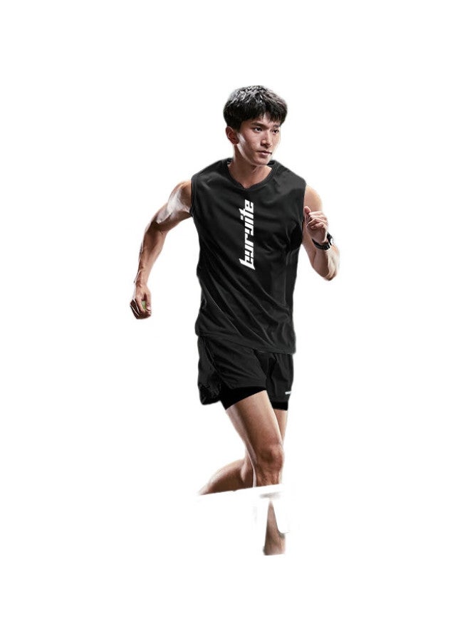 BURUITE Running Sports Suit Men'S Ice Silk Vest T-Shirt Quick-Drying Clothes Loose Marathon Track And Field Training Fitness Shorts - Image 2