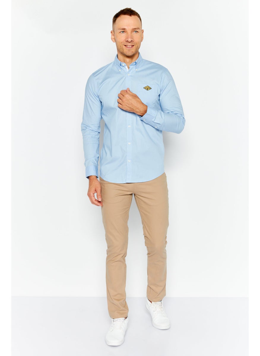 ESPRIT - Men Regular Fit Embroidered Long Sleeves Casual Shirt, Blue - Image 1