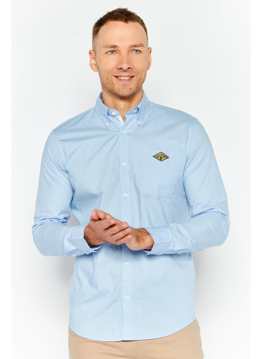 ESPRIT - Men Regular Fit Embroidered Long Sleeves Casual Shirt, Blue - Image 1