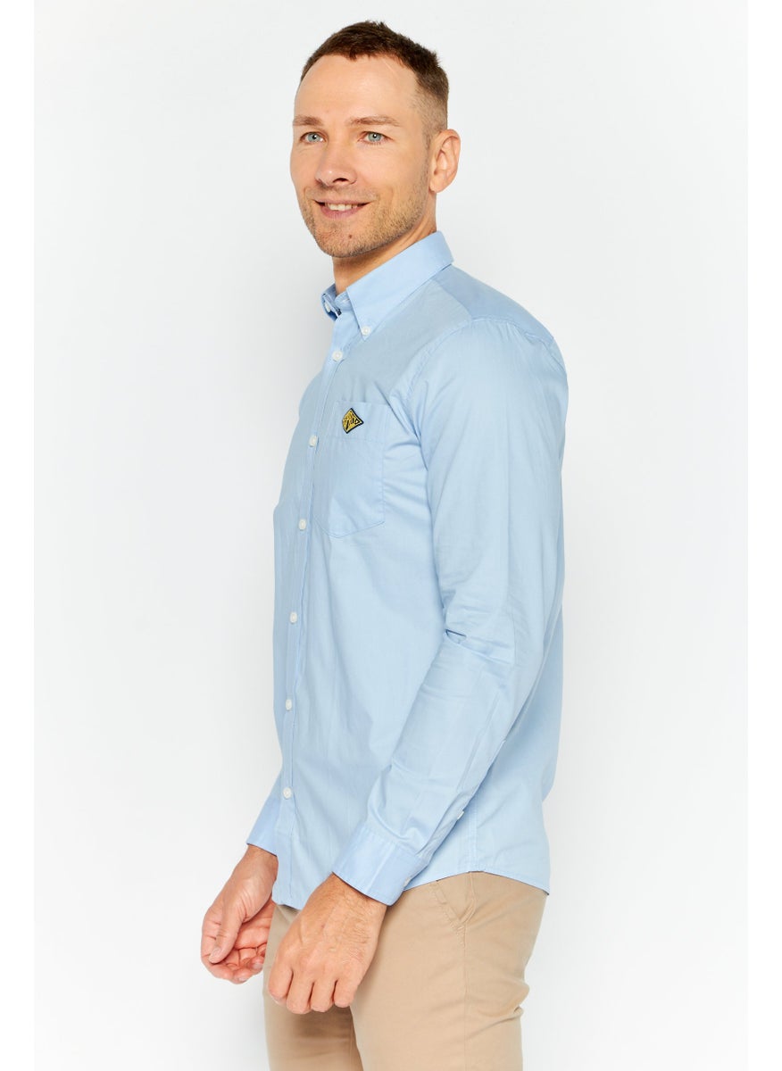 ESPRIT - Men Regular Fit Embroidered Long Sleeves Casual Shirt, Blue - Image 1