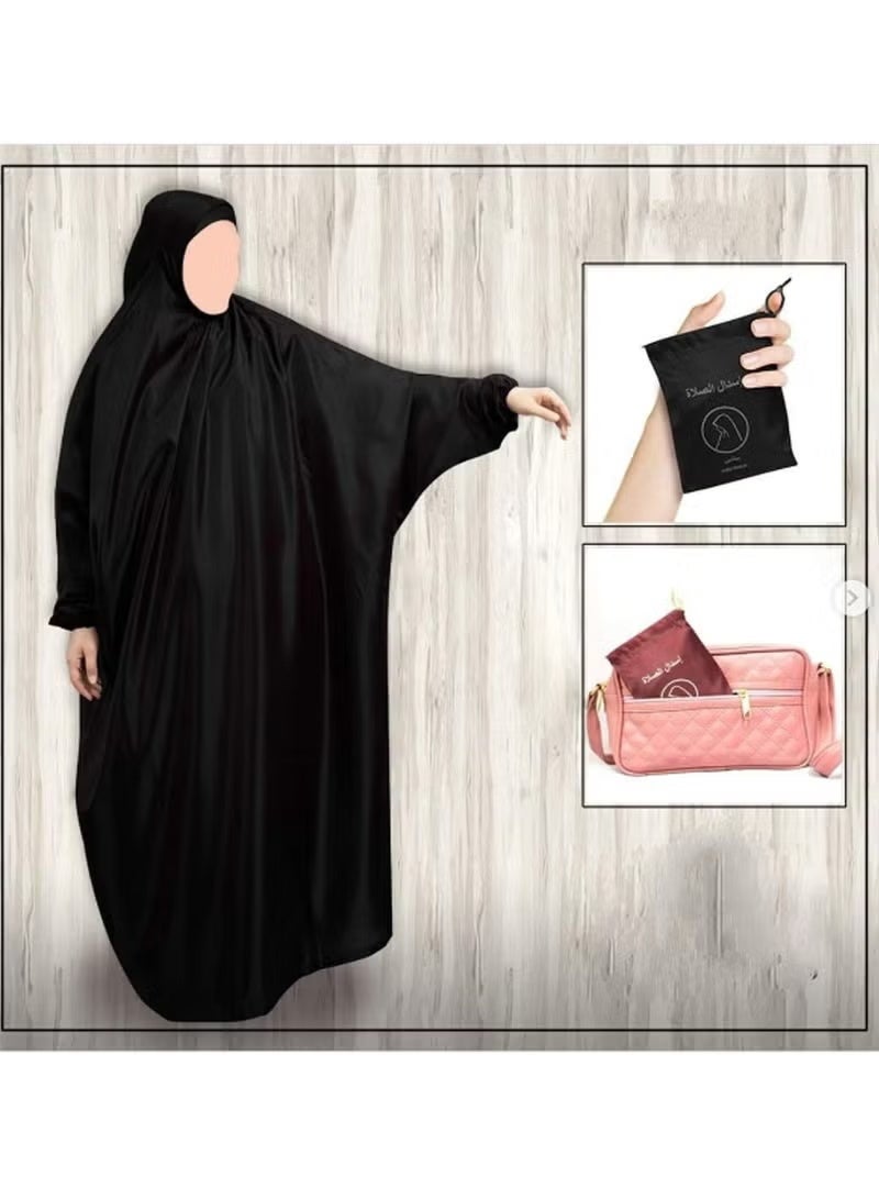 Portable waterproof prayer garment with a small carrying case in black and navy blue. - Image 2