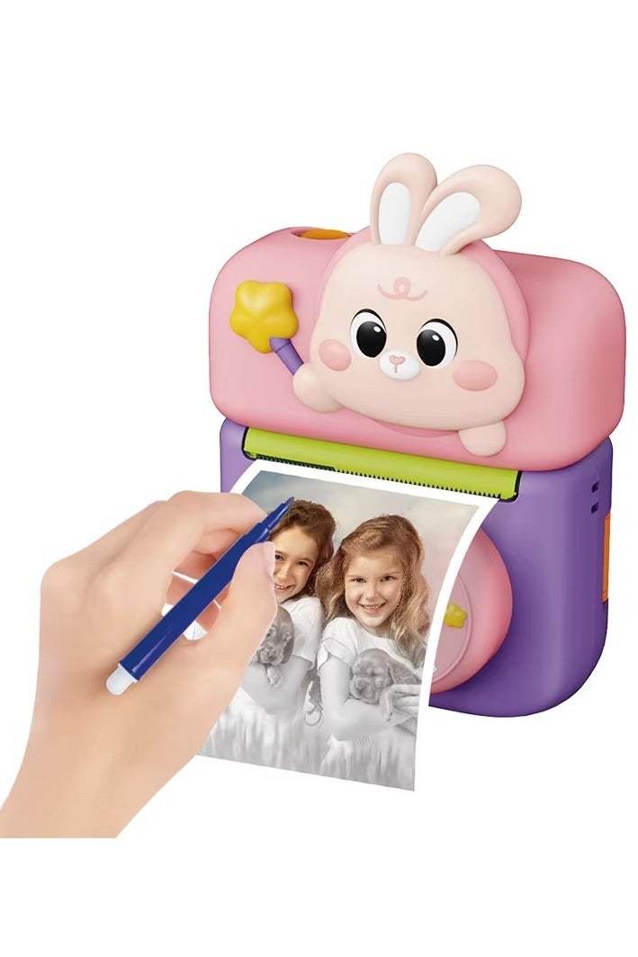 Cute Kids Thermal Photo Printer with Bunny Design – Instant Printing & Coloring Fun for Children - Image 1