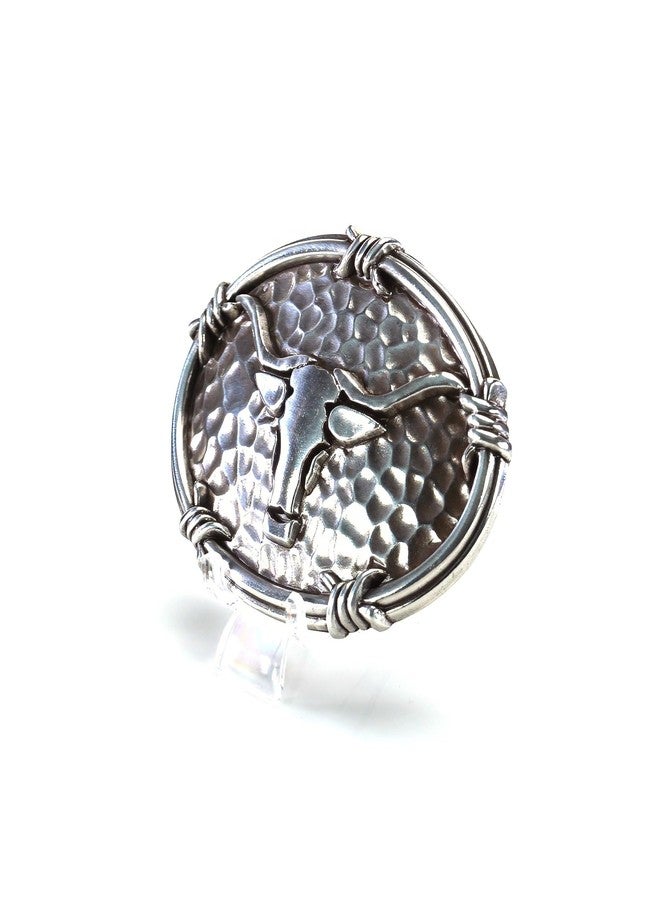 ARIAT Men's Western Buckle, Antique Silver with Steer Head Motif and Barbwire Edging, Hammered Oval Design, 2-3/4" X 3-3/4" - Image 3