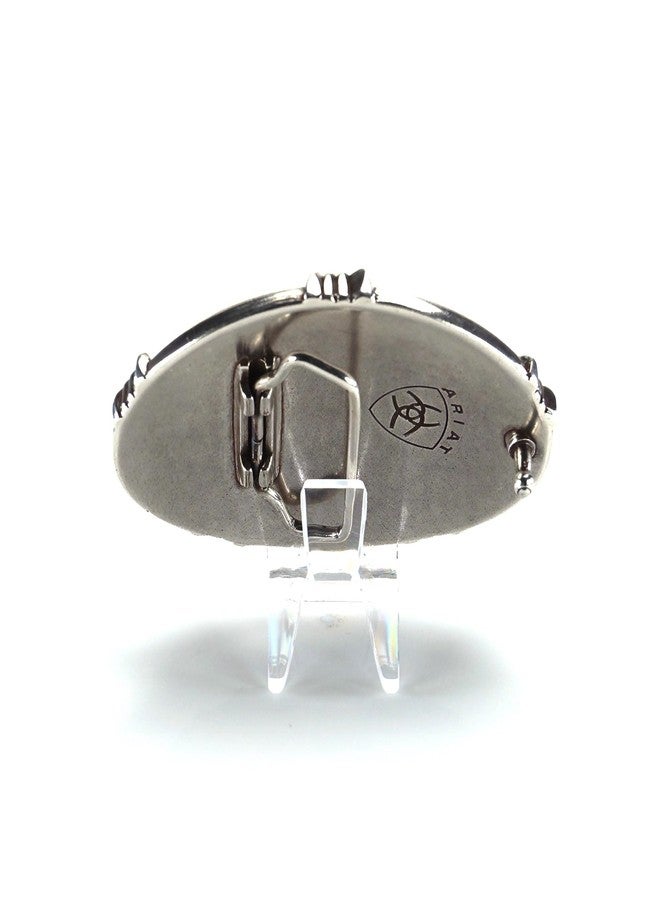 ARIAT Men's Western Buckle, Antique Silver with Steer Head Motif and Barbwire Edging, Hammered Oval Design, 2-3/4" X 3-3/4" - Image 4