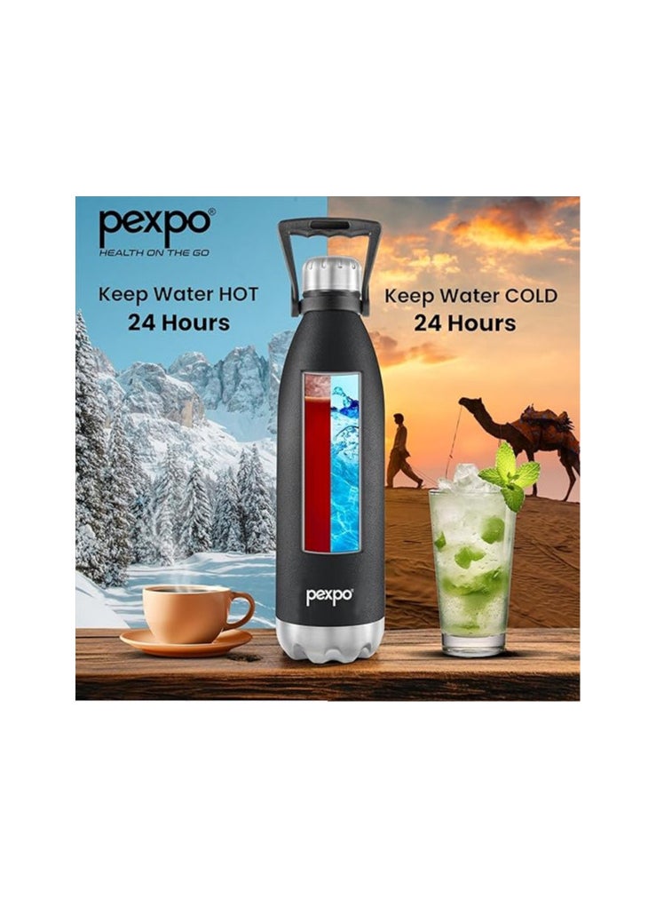 Atlasware Pexpo Echo Pro ISI Certified |2000ml Knight Black Water Bottle for Office| Vacuum Insulated Flask with Handle|24 Hrs Hot & Cold  - Image 3
