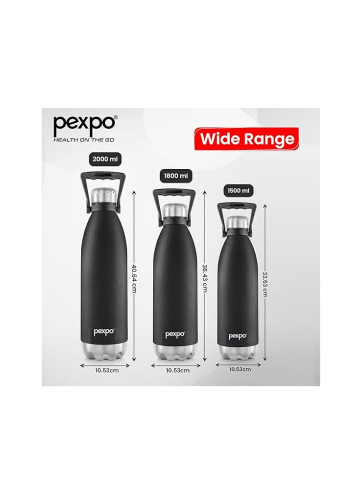Atlasware Pexpo Echo Pro ISI Certified |2000ml Knight Black Water Bottle for Office| Vacuum Insulated Flask with Handle|24 Hrs Hot & Cold  - Image 4