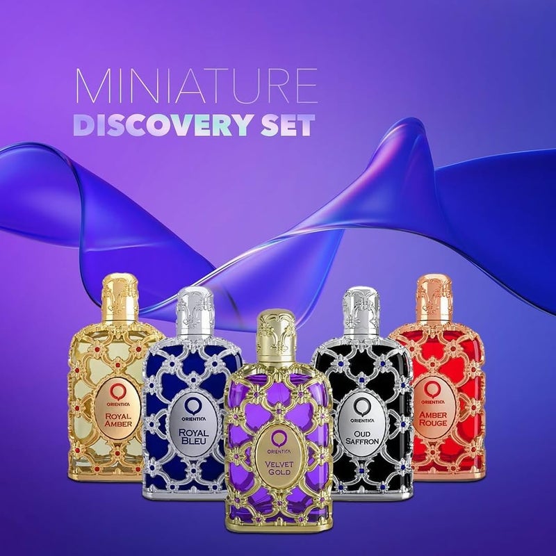 Orientica Luxury Collection Miniature Discovery Set Eau De Parfum - Amber Rouge, Royal Amber, Oud Saffron, Velvet Gold & Royal Bleu - 5 x 7.5ml - Image 4