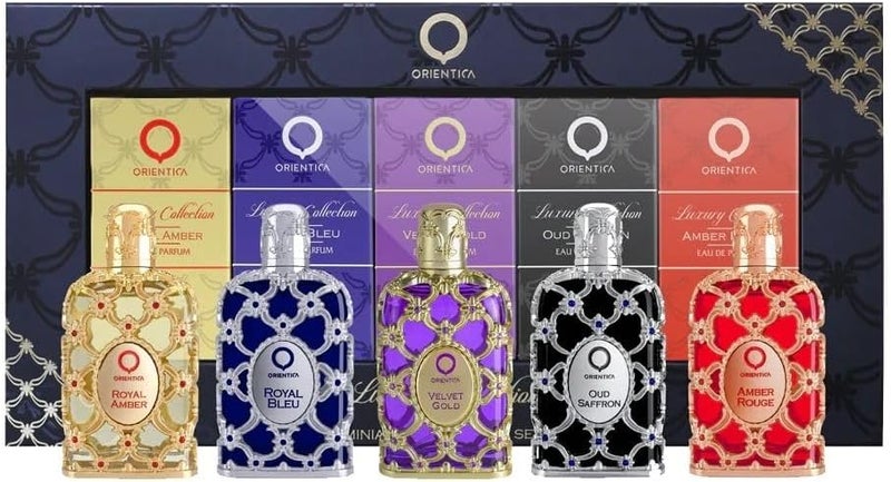 Orientica Luxury Collection Miniature Discovery Set Eau De Parfum - Amber Rouge, Royal Amber, Oud Saffron, Velvet Gold & Royal Bleu - 5 x 7.5ml - Image 1