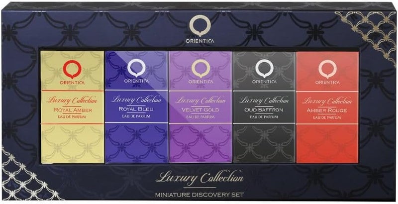 Orientica Luxury Collection Miniature Discovery Set Eau De Parfum - Amber Rouge, Royal Amber, Oud Saffron, Velvet Gold & Royal Bleu - 5 x 7.5ml - Image 3