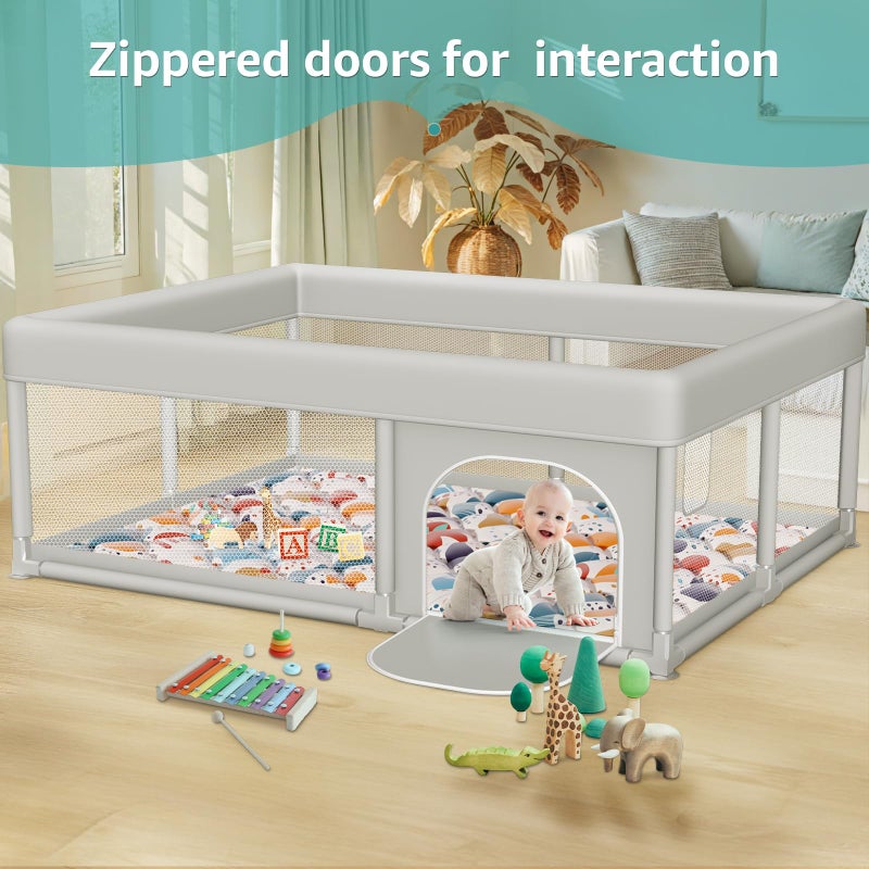 Hiaksedt 65 x 50 Inch Baby Playpen with Mat, PlayPen for Babies and Toddlers, Sturdy Safety Play Yard for Indoor & Outdoor with Zipper Gates - Image 4