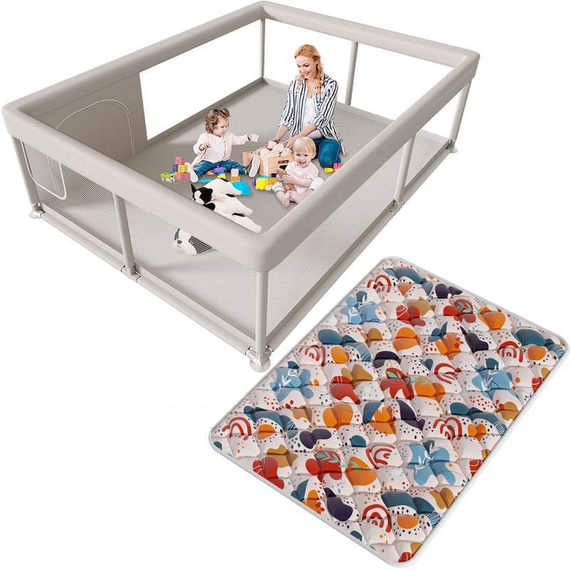 Hiaksedt 65 x 50 Inch Baby Playpen with Mat, PlayPen for Babies and Toddlers, Sturdy Safety Play Yard for Indoor & Outdoor with Zipper Gates - Image 1