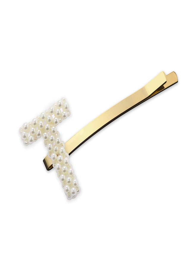 Spinningdaisy Imitation Pearl Initial Cuddling Hair Pin T Gold - Image 1