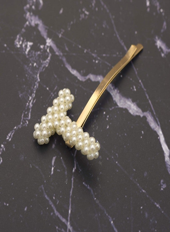 Spinningdaisy Imitation Pearl Initial Cuddling Hair Pin T Gold - Image 3