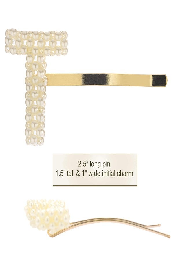 Spinningdaisy Imitation Pearl Initial Cuddling Hair Pin T Gold - Image 2