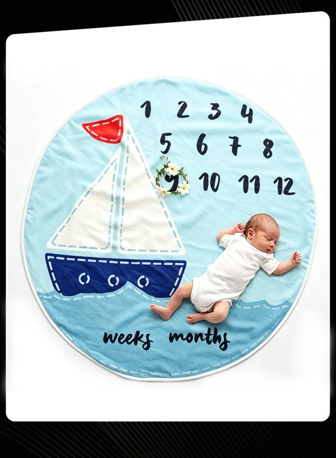 Baby Milestone Blanket, Round Sailboat Photography Backdrop, Soft Flannel Growth Tracker Mat for Newborn - Image 1