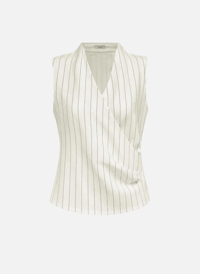 Lichi Pinstripe cropped viscose and linen top