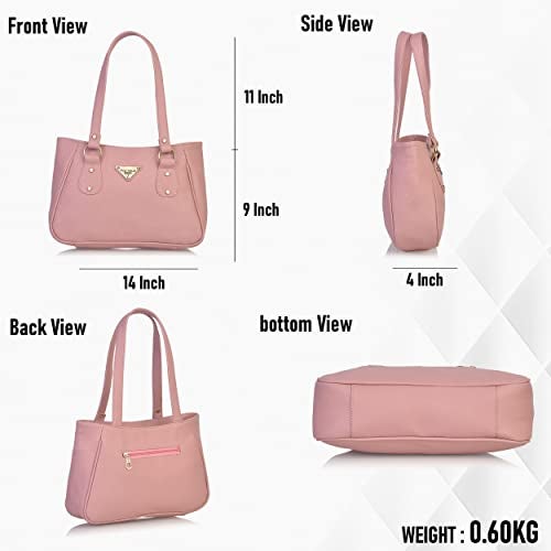 Fostelo Women's Titanic Satchel Tote Handbag for Women | Tote Bag for Work | Ladies Purse | Stylish Shoulder Bag | Gift For Women | Light Pink - Image 3
