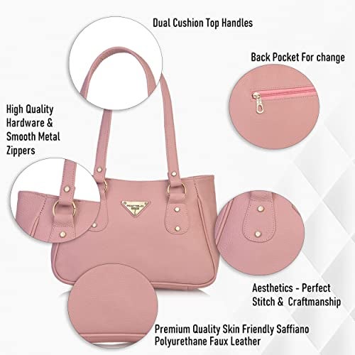 Fostelo Women's Titanic Satchel Tote Handbag for Women | Tote Bag for Work | Ladies Purse | Stylish Shoulder Bag | Gift For Women | Light Pink - Image 2
