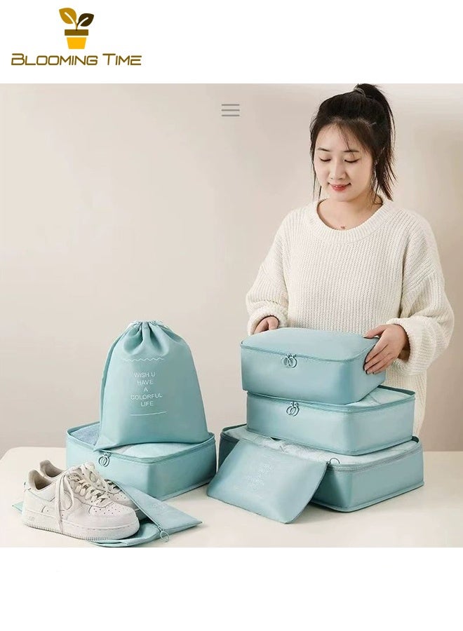 بلومنغ تايم مجموعة أمتعة سفر مقاومة للماء والضغط من 7 قطع ، تصميم قسم ، خفة ، متانة ، سفر خارجي ، عمل أو متعدد الأيام ، أزرق - Image 2