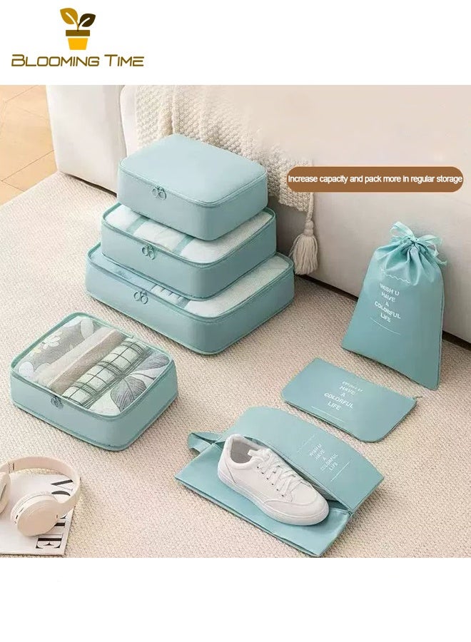 بلومنغ تايم مجموعة أمتعة سفر مقاومة للماء والضغط من 7 قطع ، تصميم قسم ، خفة ، متانة ، سفر خارجي ، عمل أو متعدد الأيام ، أزرق - Image 3