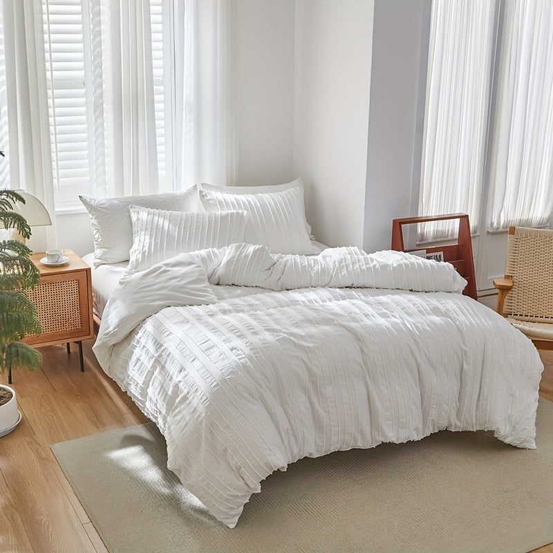 2/3pcs Duvet Cover Set, Striped Print Solid Color Embroidered Bedding Set, Soft Comfortable Duvet Cover, For Bedroom, Guest Room (1*Duvet Cover + 1/2*Pillowcase, Without Core) - Image 4