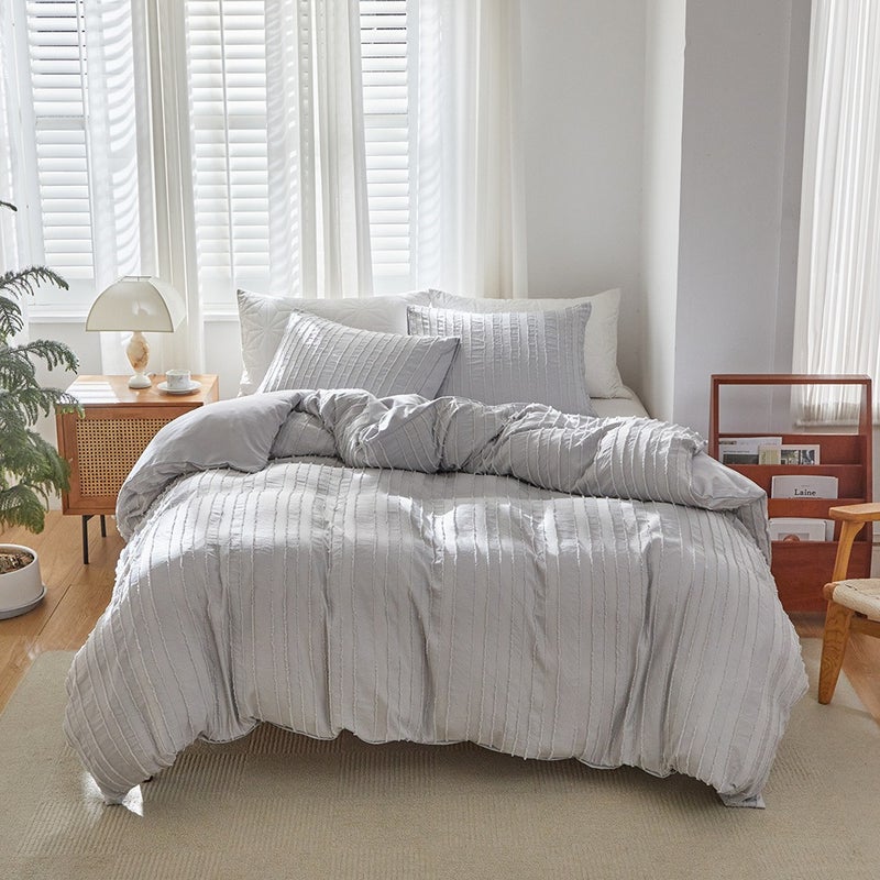 2/3pcs Duvet Cover Set, Striped Print Solid Color Embroidered Bedding Set, Soft Comfortable Duvet Cover, For Bedroom, Guest Room (1*Duvet Cover + 1/2*Pillowcase, Without Core) - Image 1
