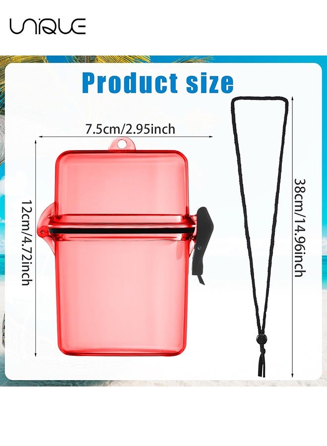 Unique 3 Pieces Waterproof Case ID Card Holder with Floating Sports Case Locker with Hanging Ring and Rope (Clear and Blue and Red)  - Image 2