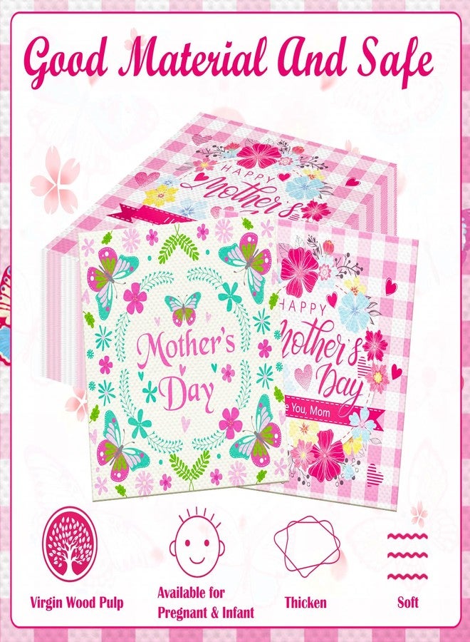 HOWAF 80pcs Mother's Day Napkins Disposable Paper Napkin Bulk, Happy Mother's Day Party Decorations Cocktail Napkins Mom Pink Green Floral Best Mon Party Supplies - Image 2