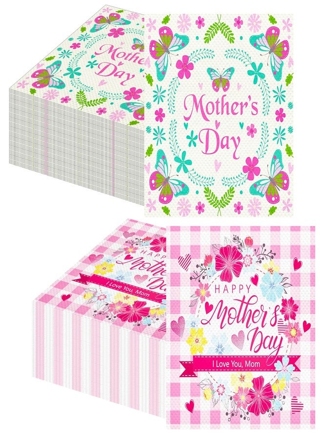 HOWAF 80pcs Mother's Day Napkins Disposable Paper Napkin Bulk, Happy Mother's Day Party Decorations Cocktail Napkins Mom Pink Green Floral Best Mon Party Supplies - Image 1
