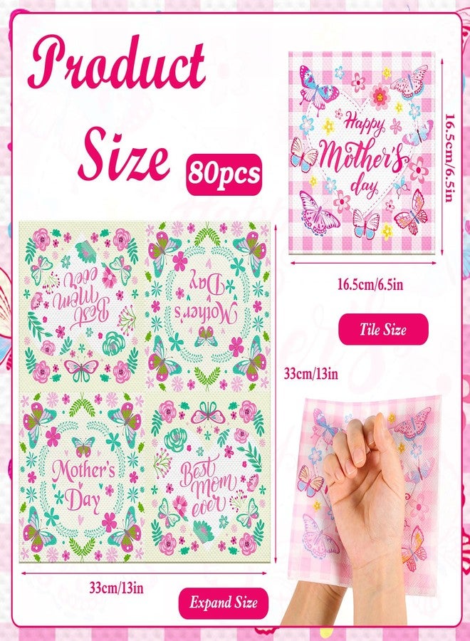 HOWAF 80pcs Mother's Day Napkins Disposable Paper Napkin Bulk, Happy Mother's Day Party Decorations Cocktail Napkins Mom Pink Green Floral Best Mon Party Supplies - Image 4