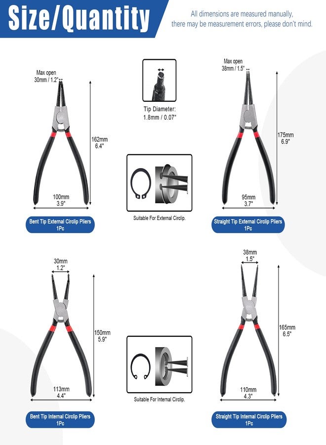غلاركس مجموعة كماشة حلقية سريعة من Glarks مكونة من 10 قطع تتضمن 4 قطع كماشة حلقية داخلية/خارجية مقاس 7 بوصات مع 4 قطع خطافات ومجموعة أدوات اختيار وزردية غسالة حدوة حصان بحلقة قفل مقاس 9 بوصات مع حقيبة تخزين واحدة - Image 2