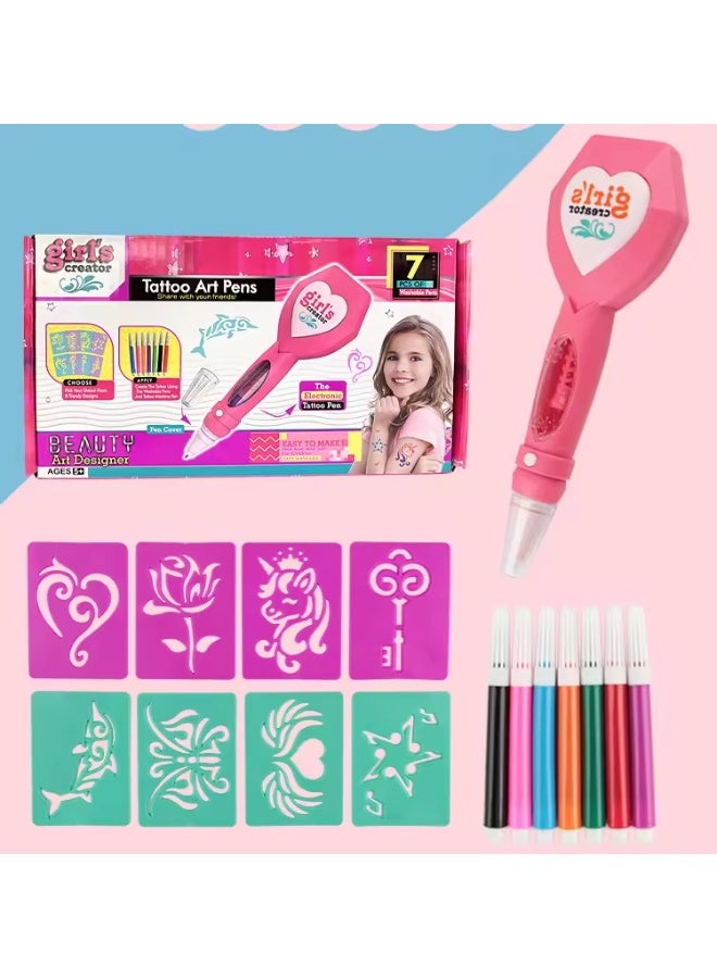 WAHA TOYS Tattoo Art Pen Kit for Kids – Creative DIY Beauty Play Set with Tattoo Markers & Stencils | Pretend Play Makeup & Tattoo Design Kit for Girls - Image 2