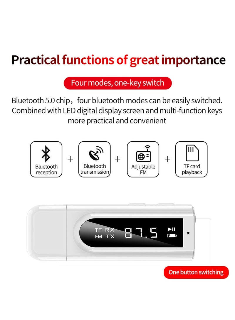 USB Bluetooth Transmitter Receiver with LCD Screen, 3 in 1 Bluetooth 5.0 Transmitter and Receiver Support TF Card & FM Transmit, 3.5mm Bluetooth Adapter for PC, TV, Headphones and Car - Image 4