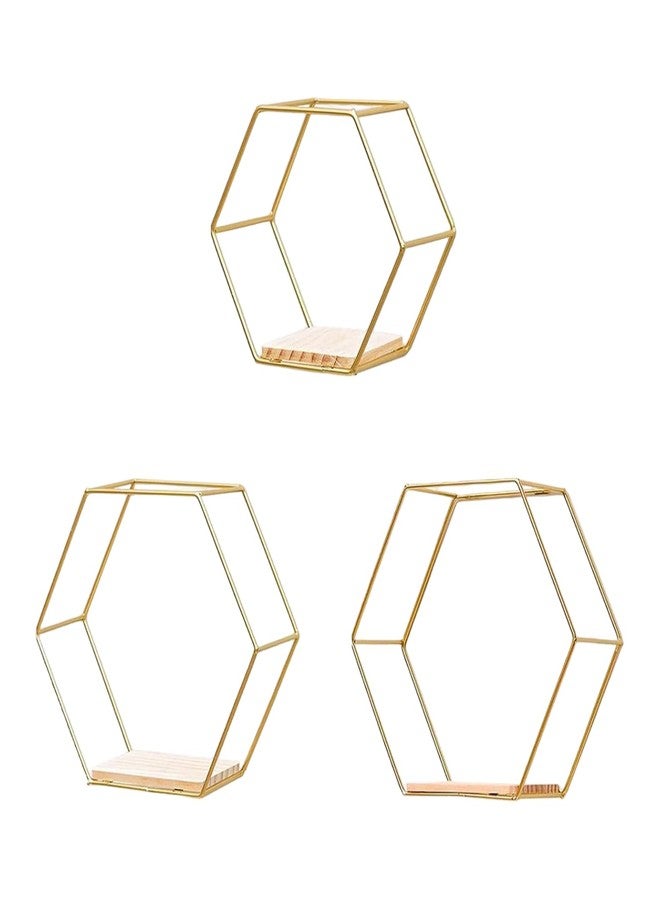 CXYNDFA Gold Hexagon Wall Shelves Set of 3 - Floating Metal Shelves for Wall Mounted Decor, Geometric Shelving for Bedroom, Living Room, Kitchen & Office - Image 1