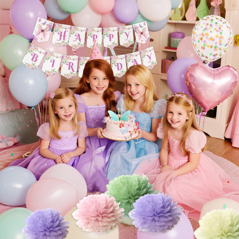Aurasys Fairy Birthday Party Decorations Set, Fairy Themed Party Decorations, Green Purple Pink Yellow Balloons Butterfly Banner for Birthday Decorations Spring Tea Party - Image 3