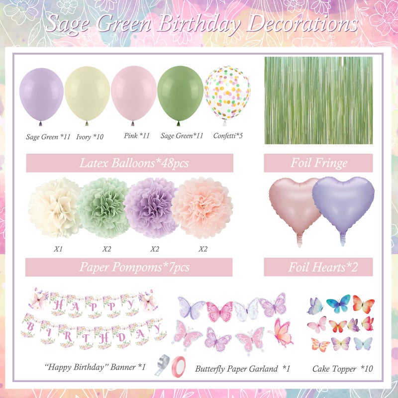 Aurasys Fairy Birthday Party Decorations Set, Fairy Themed Party Decorations, Green Purple Pink Yellow Balloons Butterfly Banner for Birthday Decorations Spring Tea Party - Image 2