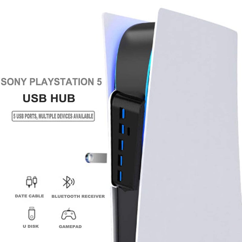 Megadream 5 Port USB Hub for PS5, Megadream High-Speed Expansion Hub Charger Splitter Adapter with 4 USB + 1 USB Charging Port + 1 Type C Port, Compatible with PlayStation 5 Console (Not for PS5 Slim/PS5 Pro) - Image 2