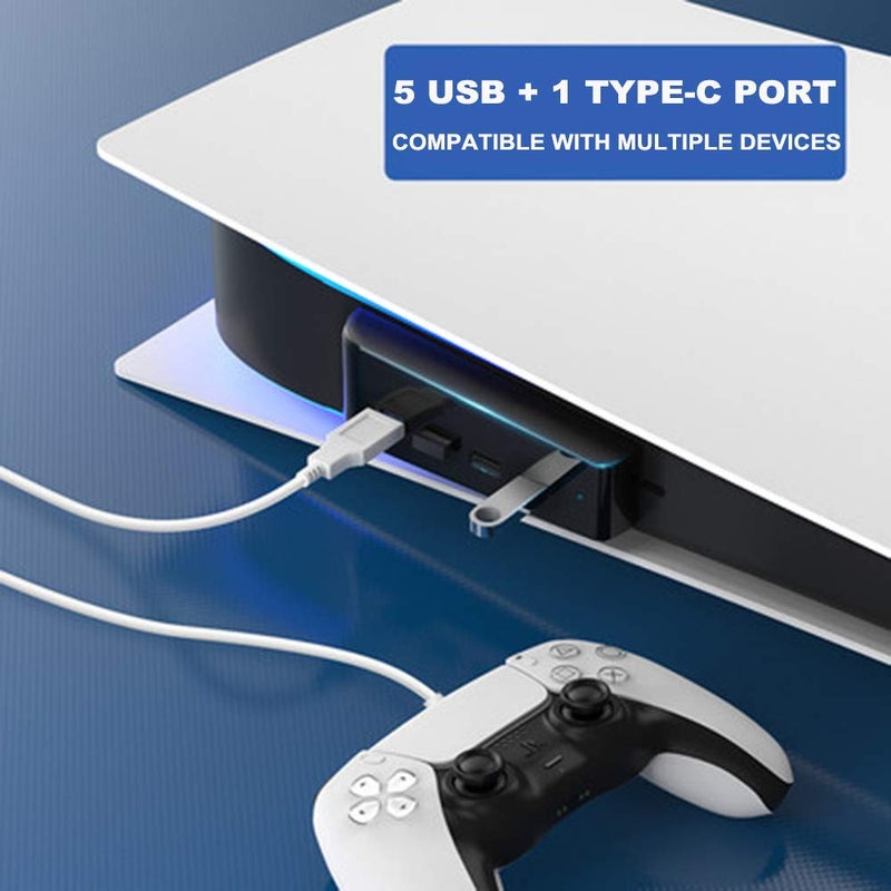Megadream 5 Port USB Hub for PS5, Megadream High-Speed Expansion Hub Charger Splitter Adapter with 4 USB + 1 USB Charging Port + 1 Type C Port, Compatible with PlayStation 5 Console (Not for PS5 Slim/PS5 Pro) - Image 3