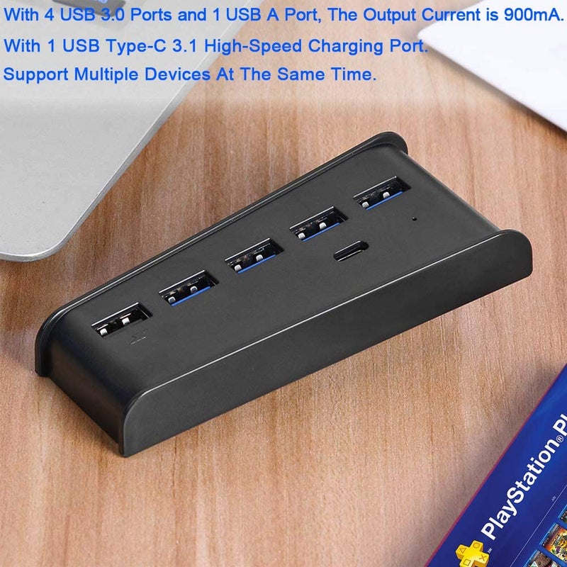 Megadream 5 Port USB Hub for PS5, Megadream High-Speed Expansion Hub Charger Splitter Adapter with 4 USB + 1 USB Charging Port + 1 Type C Port, Compatible with PlayStation 5 Console (Not for PS5 Slim/PS5 Pro) - Image 5
