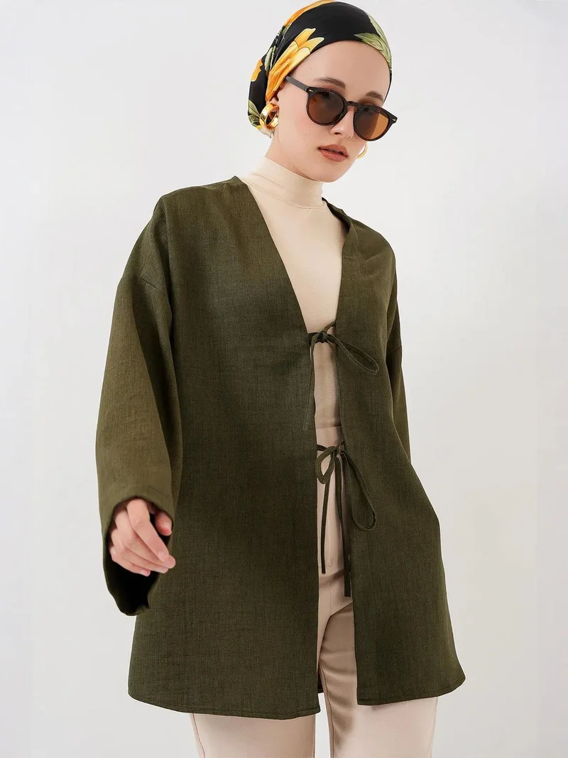 بيغ دارت كيمونو كتان بأكمام طويلة وتفاصيل ربط