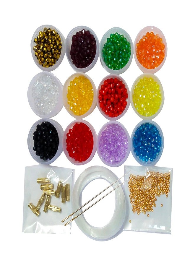 zoohi Crystal Beads for Jewellery Making Rondelle 4MM Round Shape12 Color 1200 pcs Multicolor Combo Free Barrel Clasps 20Pcs,Nylon String 0.3M,Beading Needle 2 pcs. - Image 1