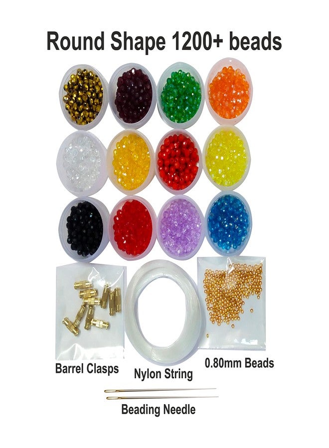 zoohi Crystal Beads for Jewellery Making Rondelle 4MM Round Shape12 Color 1200 pcs Multicolor Combo Free Barrel Clasps 20Pcs,Nylon String 0.3M,Beading Needle 2 pcs. - Image 2